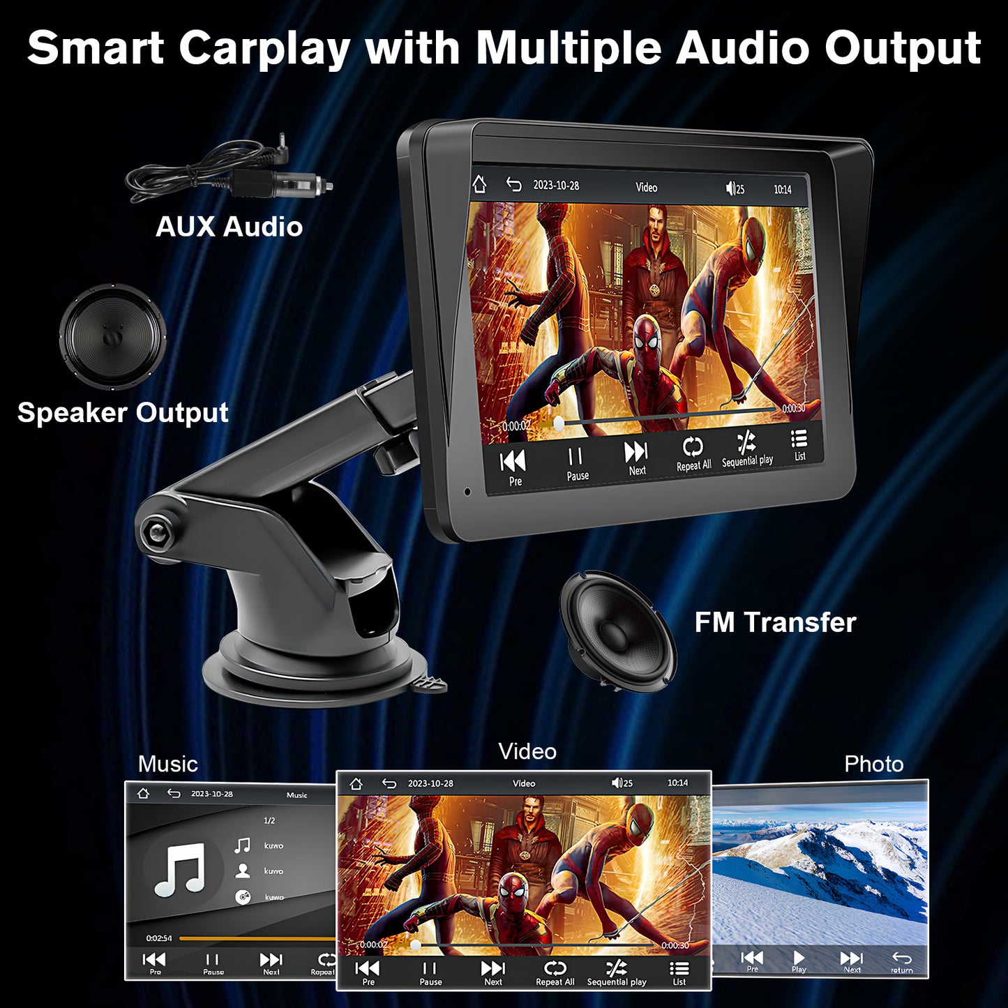 Portable Car Stereo Wireless CarPlay & Android Auto with 7in Touchscreen