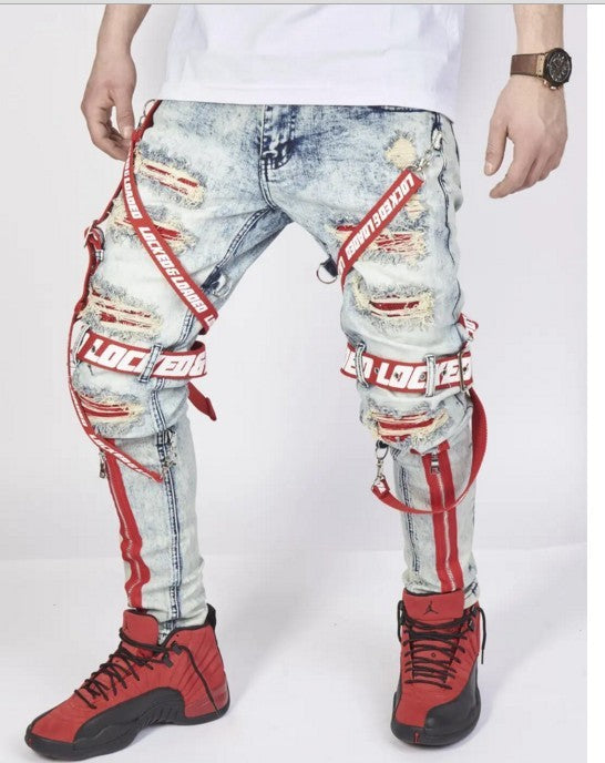 "Webbing Ripped Jeans"