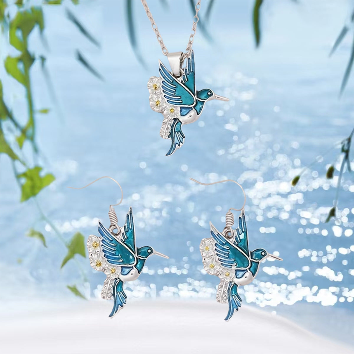 "Hummingbird" Pendant Necklace Earring Set